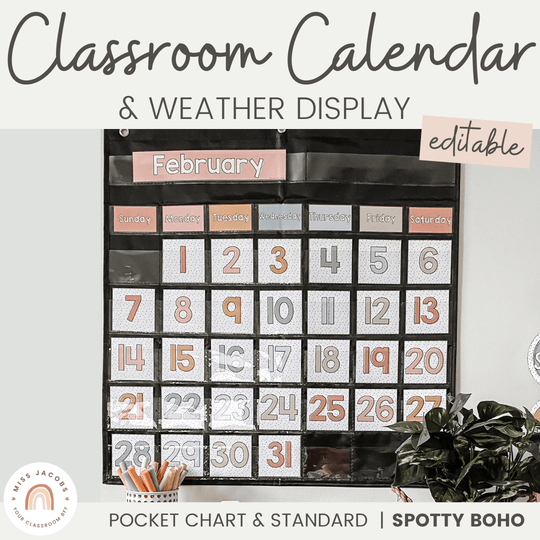 Calendar & Weather Display - Spotty Boho Classroom Decor