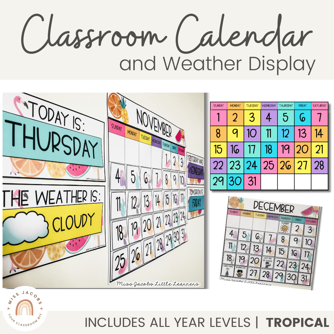 Classroom Calendar & Weather Display | Tropical Theme - Miss Jacobs Little  Learners