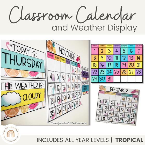 Classroom Calendar & Weather Display | Tropical Theme - Miss Jacobs Little Learners