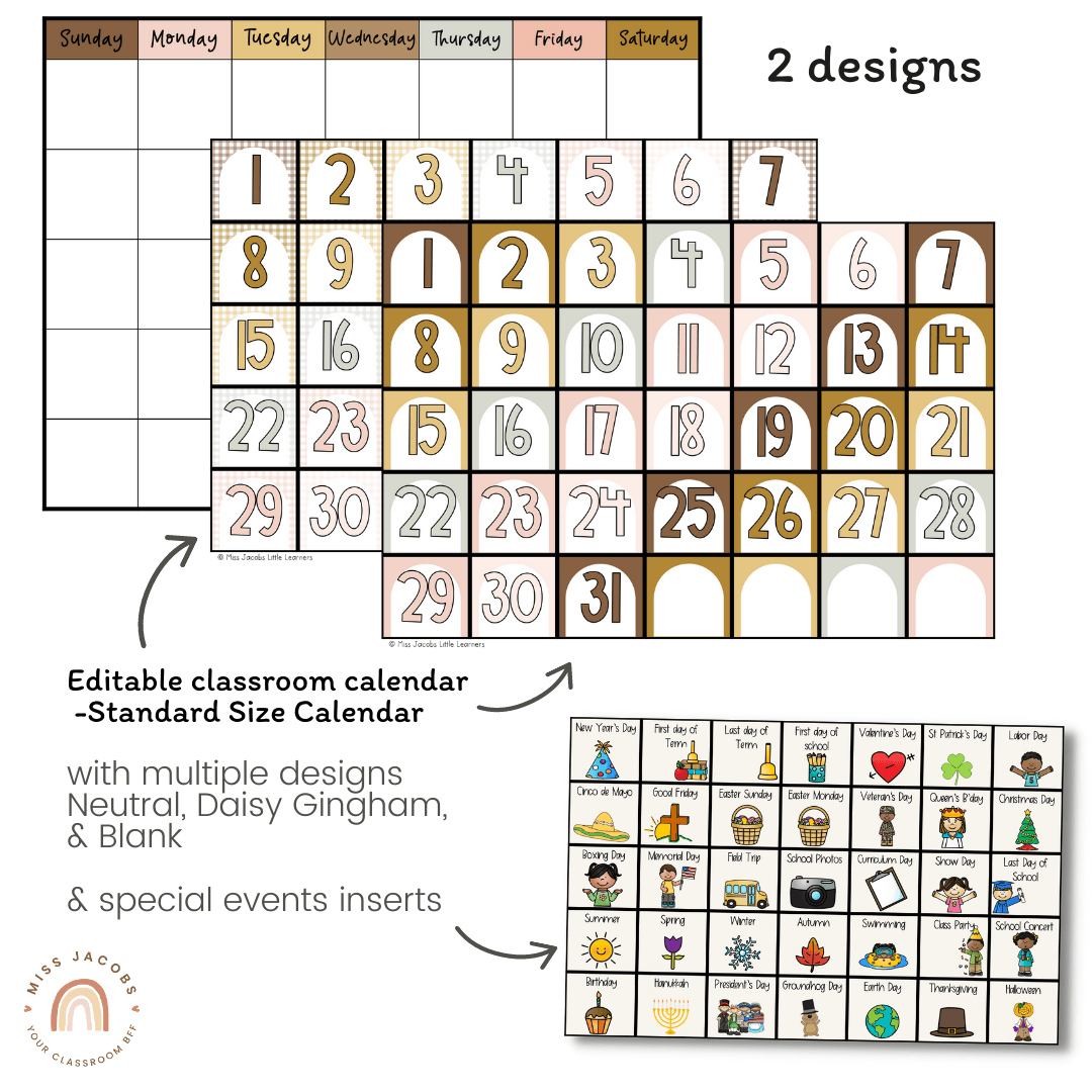 Classroom Calendar & Weather Pocket Chart Display | Daisy Gingham Neut ...