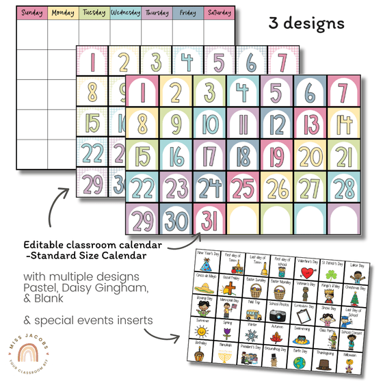 Classroom Calendar & Weather Pocket Chart Display | Daisy Gingham Pastel Classroom Decor - Miss Jacobs Little Learners