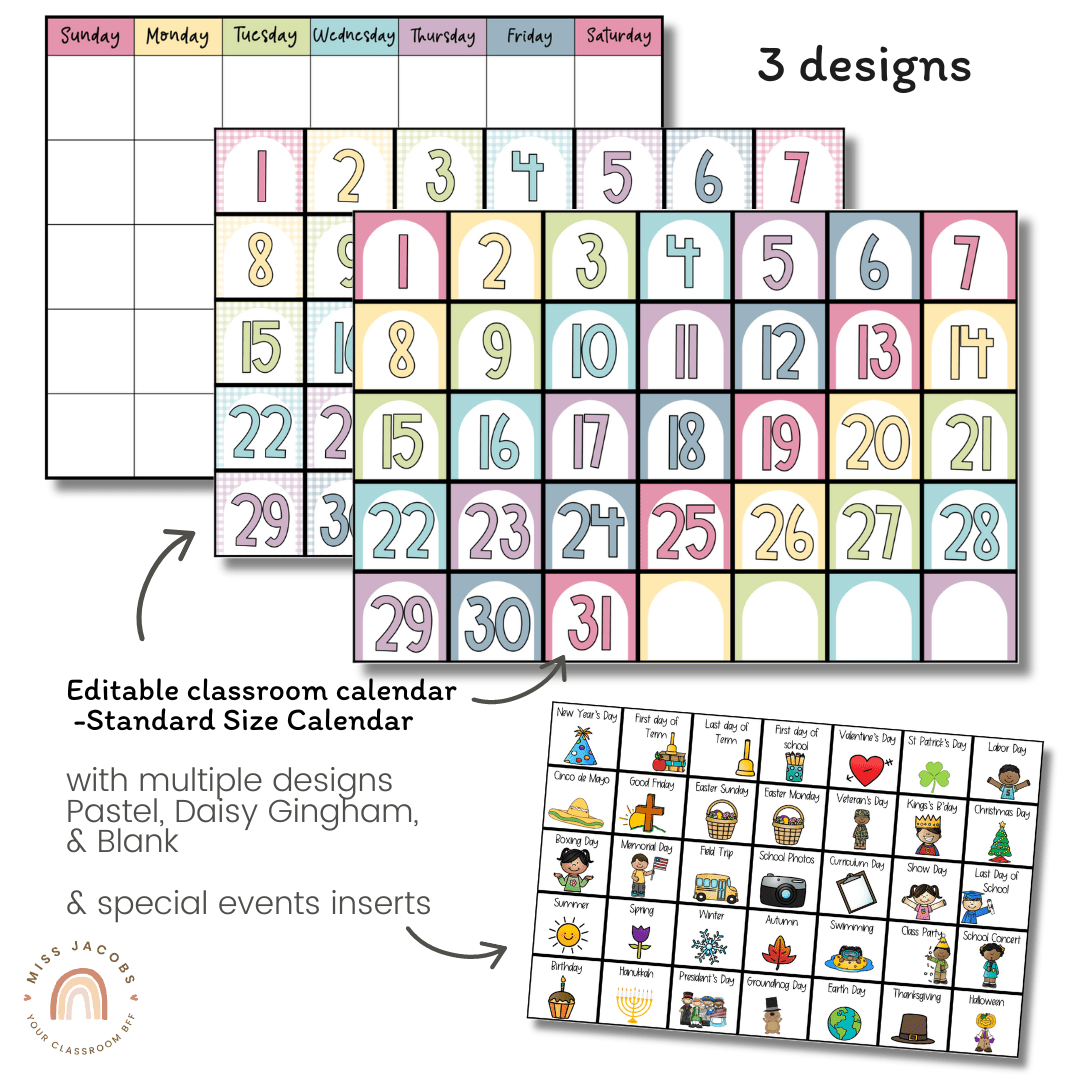 Classroom Calendar &amp; Weather Pocket Chart Display | Daisy Gingham Past ...