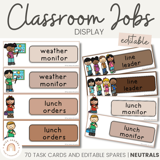 CLASSROOM JOBS DISPLAY | OMBRE NEUTRALS | EDITABLE