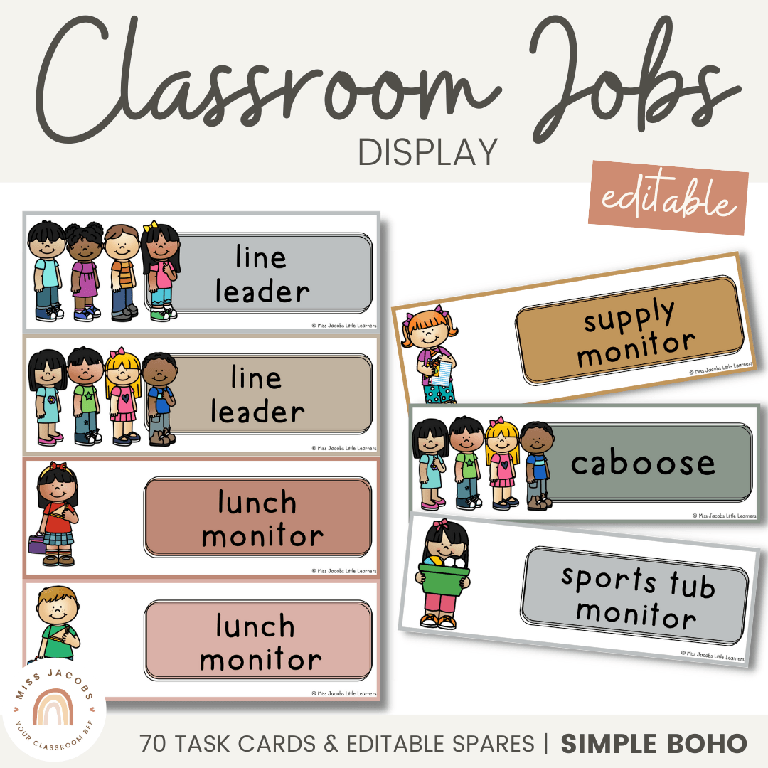 CLASSROOM JOBS DISPLAY SIMPLE BOHO EDITABLE Miss Jacobs Little Learners classroom-jobs-display-simple-boho-editable-miss-jacobs-little-learners