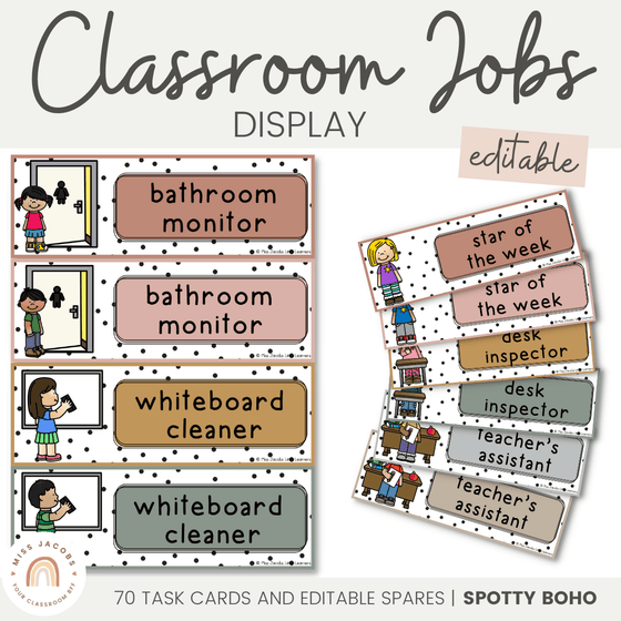 CLASSROOM JOBS DISPLAY | SPOTTY BOHO | EDITABLE - Miss Jacobs Little Learners
