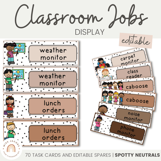 CLASSROOM JOBS DISPLAY | SPOTTY NEUTRALS | EDITABLE - Miss Jacobs Little Learners