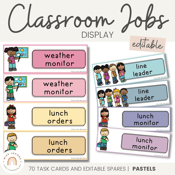 Classroom Jobs | PASTELS | Editable - Miss Jacobs Little Learners