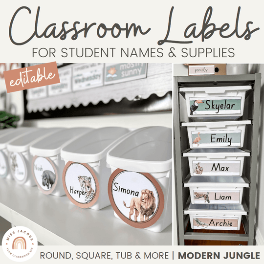Classroom Labels Student Names & Supplies - Modern Jungle Decor