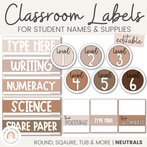 CLASSROOM LABELS | OMBRE NEUTRALS | EDITABLE - Miss Jacobs Little Learners