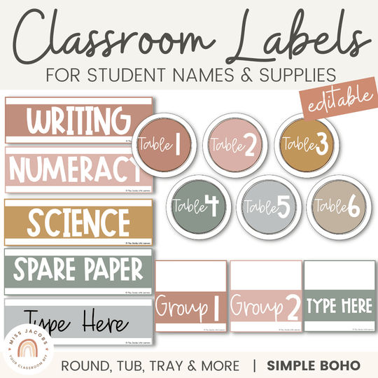 CLASSROOM LABELS | SIMPLE BOHO | EDITABLE