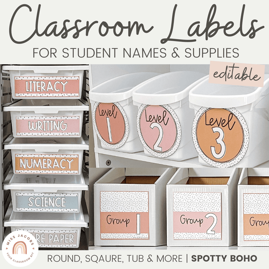 Classroom Labels Student Names & Supplies - Spotty Boho Decor