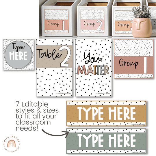 Classroom Labels Student Names & Supplies - Spotty Boho Decor