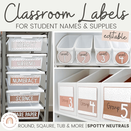 CLASSROOM LABELS | SPOTTY NEUTRALS | EDITABLE