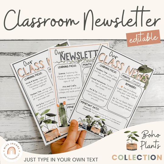 Classroom Newsletter Templates - Boho Plants Decor