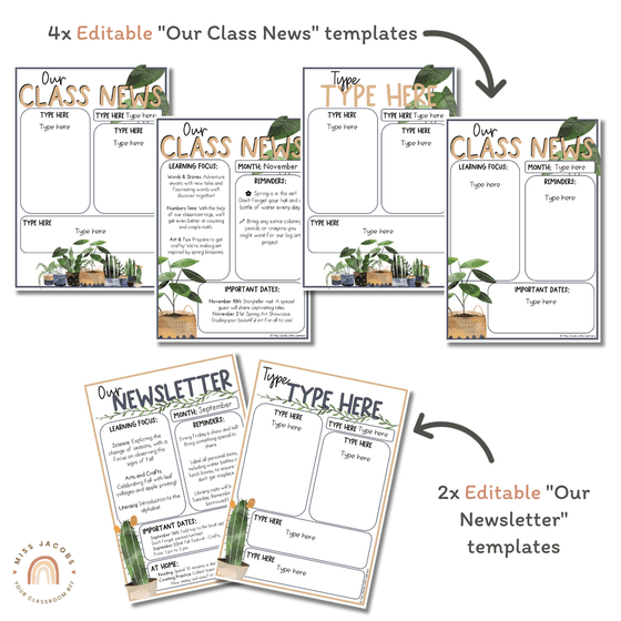 Classroom Newsletter Templates | Editable | Boho Plants Classroom Theme | Boho Vintage Retro Decor - Miss Jacobs Little Learners