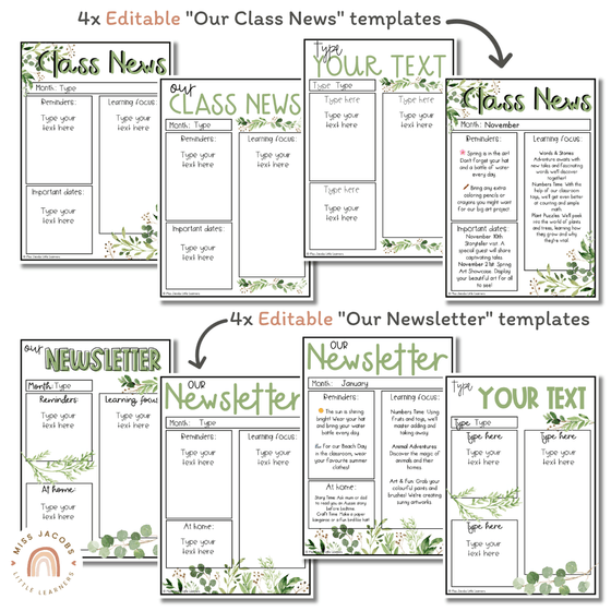 Classroom Newsletter Templates | Editable | Botanical Classroom Theme | Modern Greenery Farmhouse Decor - Miss Jacobs Little Learners