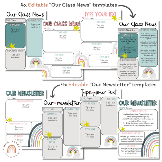 Classroom Newsletter Templates | Editable | Modern Rainbow Classroom Theme | Calm Decor - Miss Jacobs Little Learners