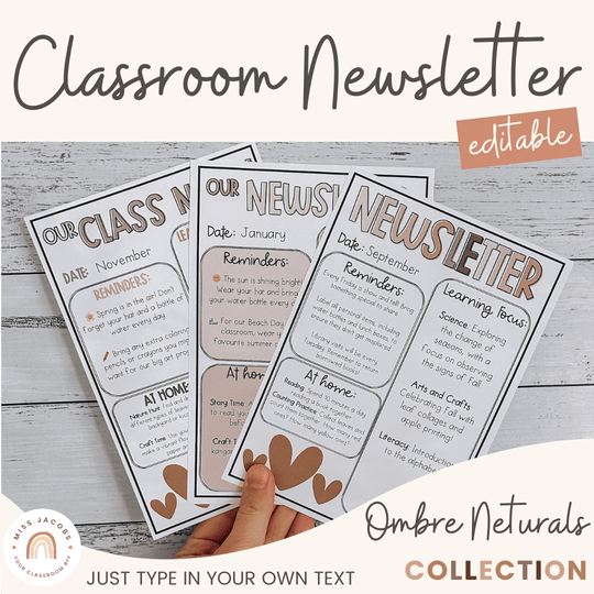 Ombre Neutrals Classroom Newsletter Templates