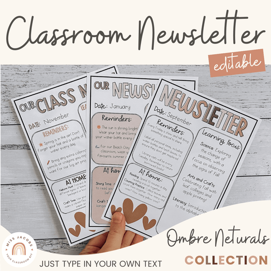 Classroom Newsletter Templates | Editable | Ombre Neutral Classroom Theme | Calming Decor - Miss Jacobs Little Learners