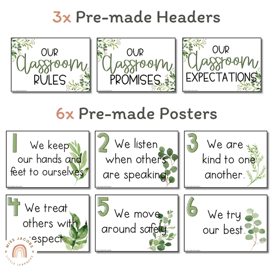 Classroom Rules Posters for Classroom Management | Botanical Theme | Modern Farmhouse Decor | Editable - Miss Jacobs Little Learners