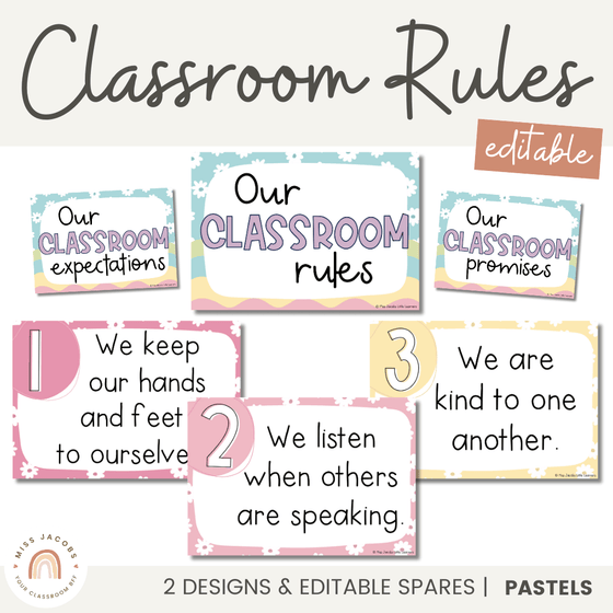 Classroom Rules Posters for Classroom Management | Daisy Gingham Pastel Decor | Editable - Miss Jacobs Little Learners