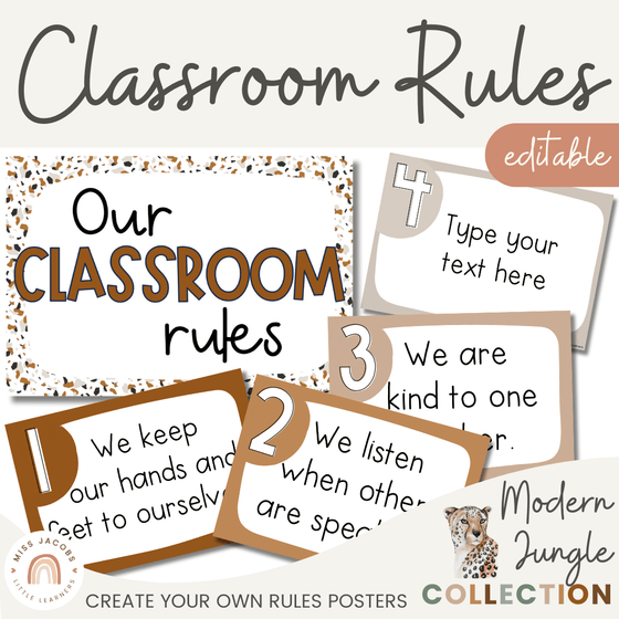 Classroom Rules Posters for Classroom Management | Modern Jungle Theme | Editable - Miss Jacobs Little Learners