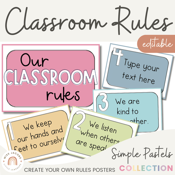 Classroom Rules Posters for Classroom Management | Pastel Decor | Editable - Miss Jacobs Little Learners