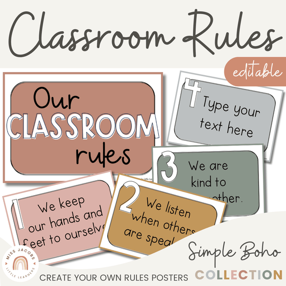 4 Simple Class Rules Simple Boho Classroom Rules Posters - Default Title - Miss Jacobs ...