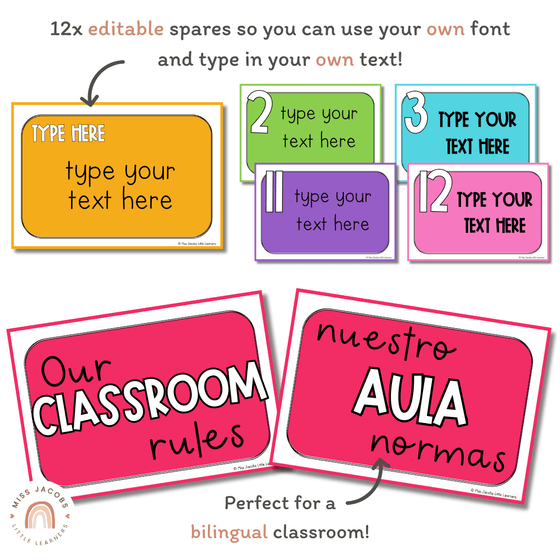 Classroom Rules Posters for Classroom Management | Simple Brights Decor | Editable - Miss Jacobs Little Learners