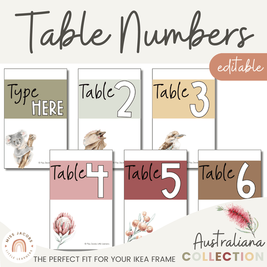 Table Numbers - Australiana Classroom Decor
