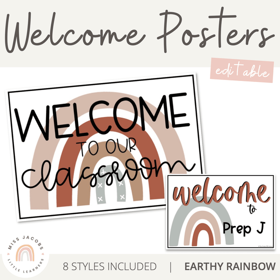 Classroom Welcome Sign | Earthy Rainbow Theme - Miss Jacobs Little Learners