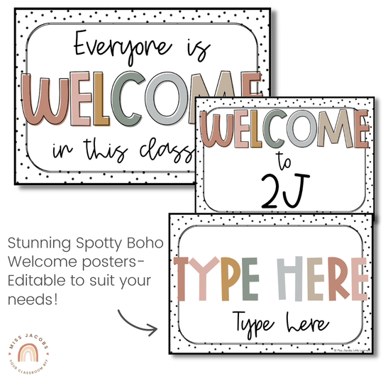 Welcome Posters - Spotty Boho Classroom Decor
