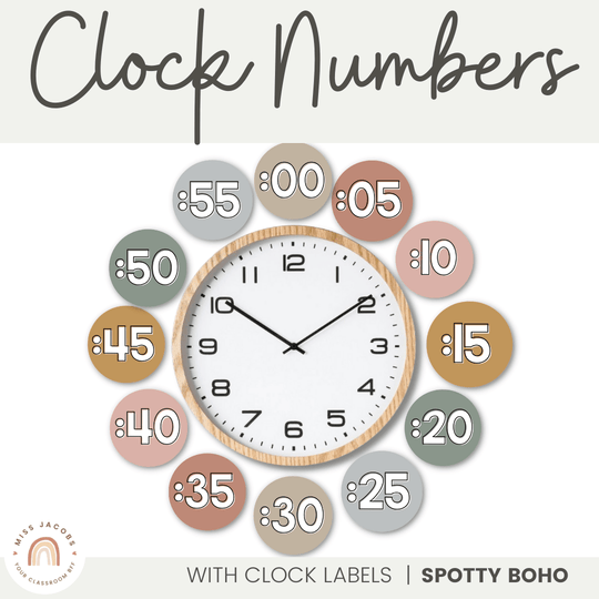 Clock Labels - Spotty Boho Classroom Decor