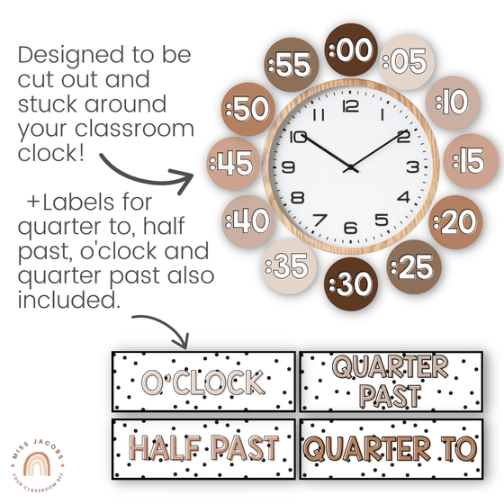 CLOCK NUMBER LABELS | SPOTTY NEUTRALS - Miss Jacobs Little Learners