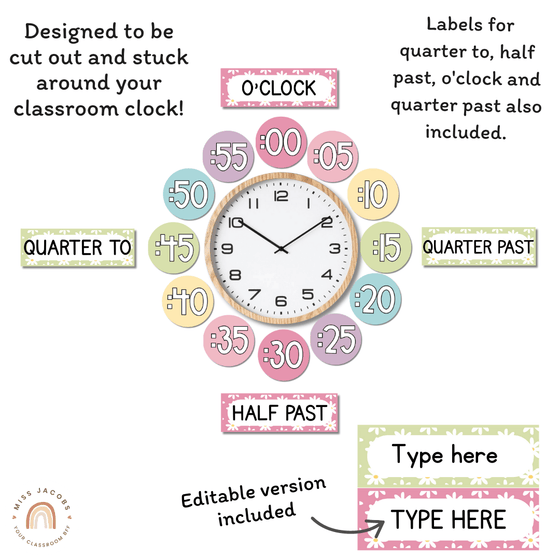 Clock Numbers | Daisy Gingham Pastels Classroom Decor - Miss Jacobs Little Learners