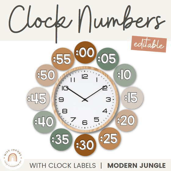 Clock Numbers Display | Modern Jungle Classroom Decor - Miss Jacobs Little Learners