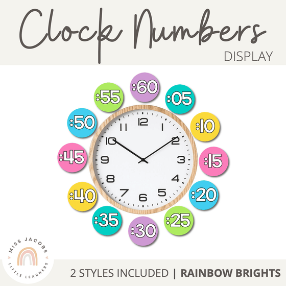 Clock Numbers Display | Rainbow Classroom Decor - Miss Jacobs Little Learners