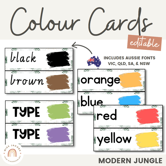 Color Cards - Modern Jungle Classroom Decor