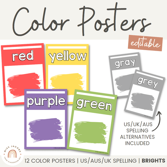 Colour Cards | BRIGHTS CLASSROOM DECOR | Editable