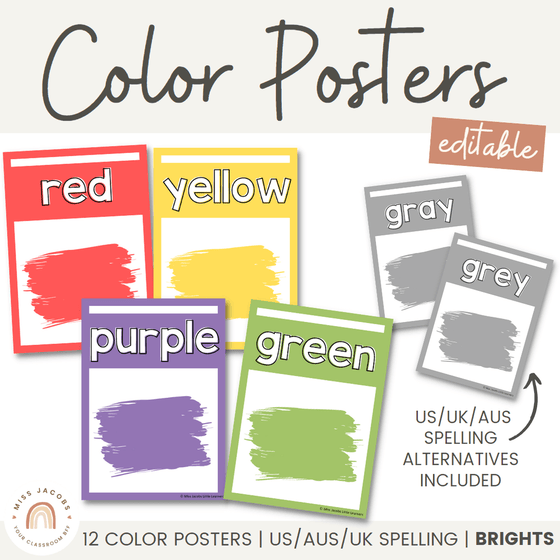 Colour Cards | BRIGHTS CLASSROOM DECOR | Editable - Miss Jacobs Little Learners