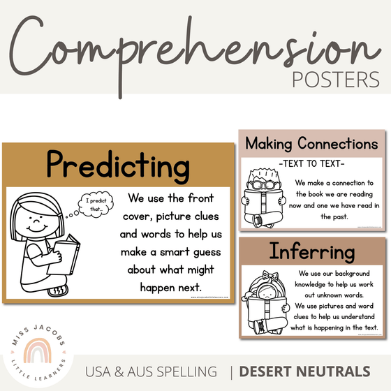 Comprehension Strategy Posters | BOHO VIBES | Desert Neutral Decor | Editable - Miss Jacobs Little Learners