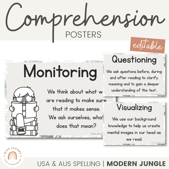 Comprehension Strategy Posters | MODERN JUNGLE decor - Miss Jacobs Little Learners