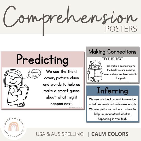 Reading Comprehension Strategies Posters - Rainbow Calm Colors