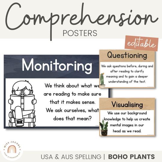 Reading Comprehension Strategies Posters - Boho Plants Decor