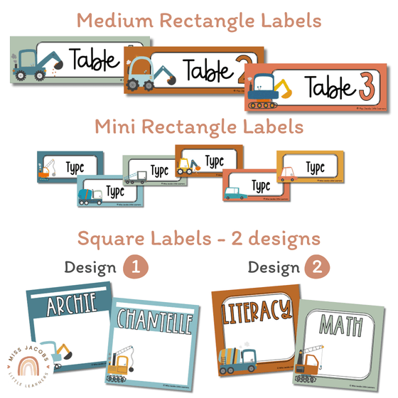 Cute Diggers and Transport Classroom Labels Bundle | Editable Student Name Tags, Posters & Door Display | Cute Class Decor - Miss Jacobs Little Learners