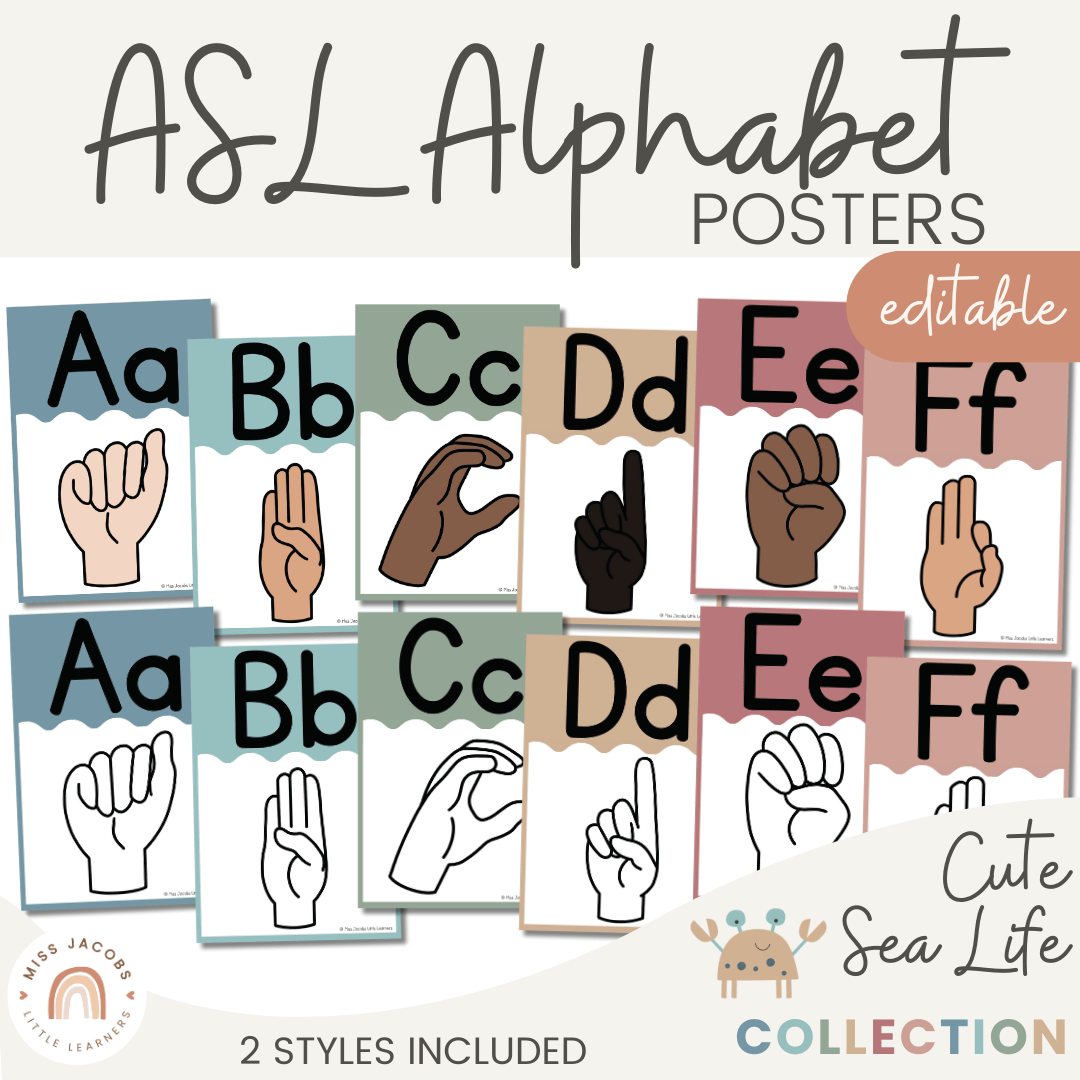 Coasting Sign Language Cute Sea Life ASL (American Sign Language) Alphabet Posters - Default ...