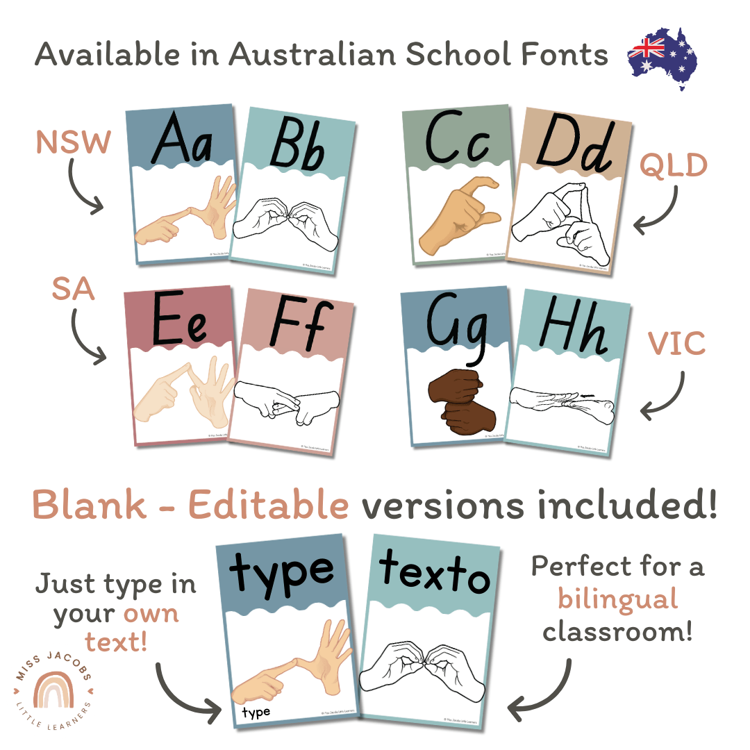 Auslan Alphabet Posters - Australian Sign Language - Cute Sea Life