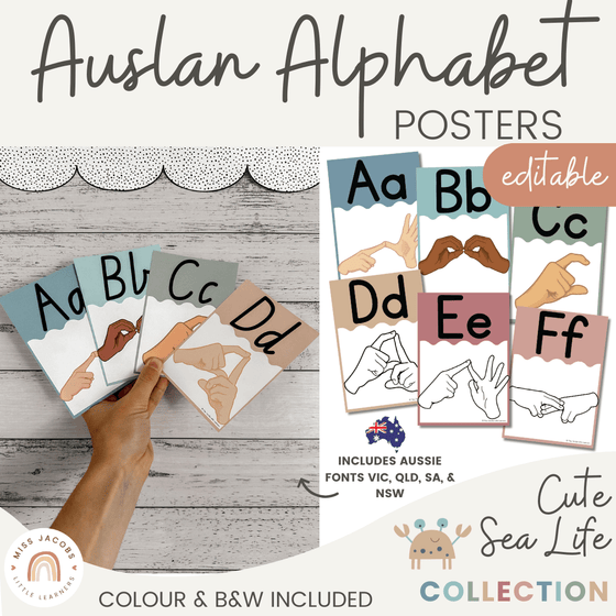 Cute Sea Life Auslan (Australian Sign Language) Alphabet Posters - Miss Jacobs Little Learners