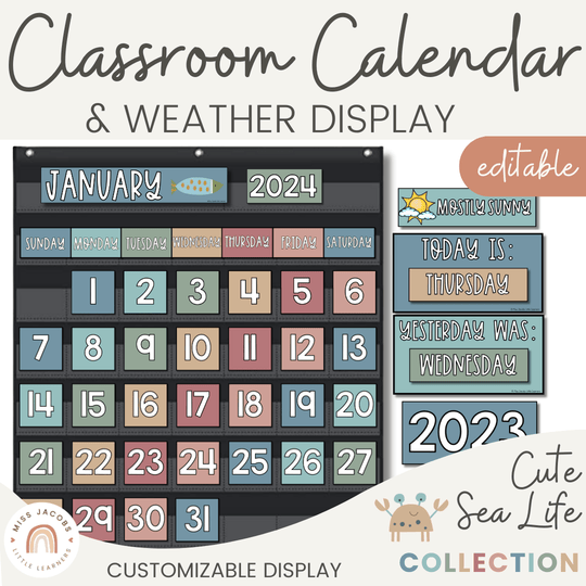 Calendar & Weather Display - Cute Sea Life Classroom Decor