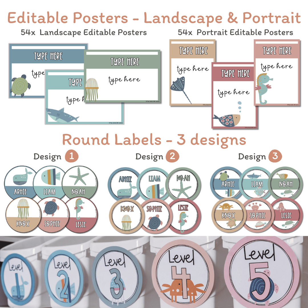 Customizable Classification Label Class Labels Bundle - Name Plate, Door Display, Posters - Cute Sea Lif ...
